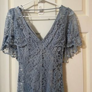 Long lace dress with shawl top detail